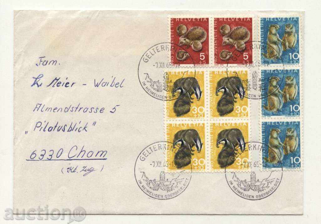 Пътувал  плик с марки  Фауна 1965 от Швейцария