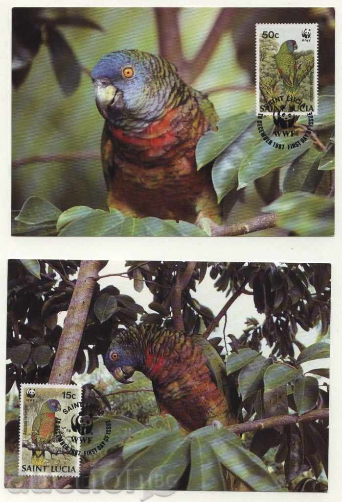 Auction Maps Max (KM) WWF Parrots 1987 from St. Lucia Auction Maps Max (KM) WWF Parrots 1987 from St. Lucia