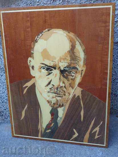 Portrait of Lenin, marquetry with gift inscription 1981 People's Republic of Bulgaria USSR