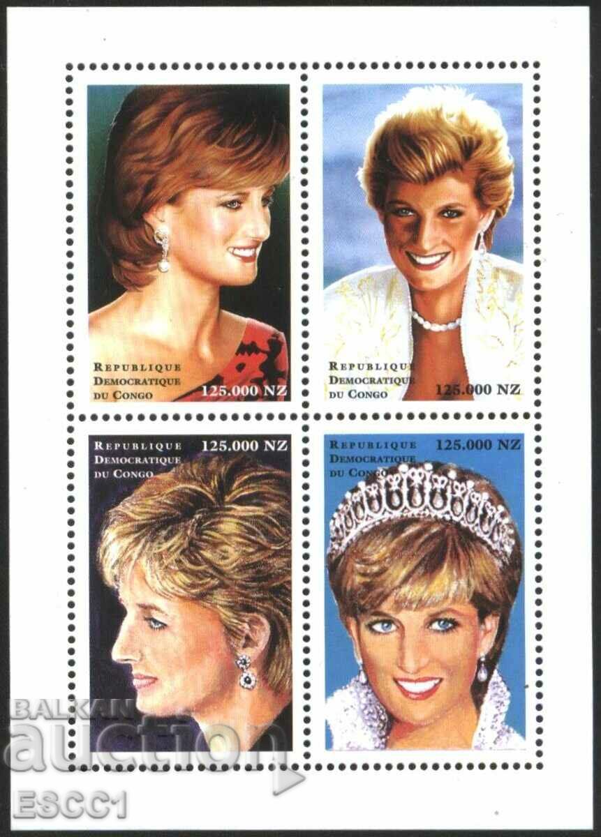 Καθαρά γραμματόσημα σε σεντόνι Lady (Princess) Diana 1998 του Κονγκό
