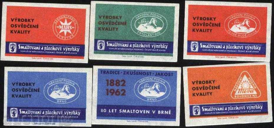 6 кибритени етикети от Чехословакия лот 1124