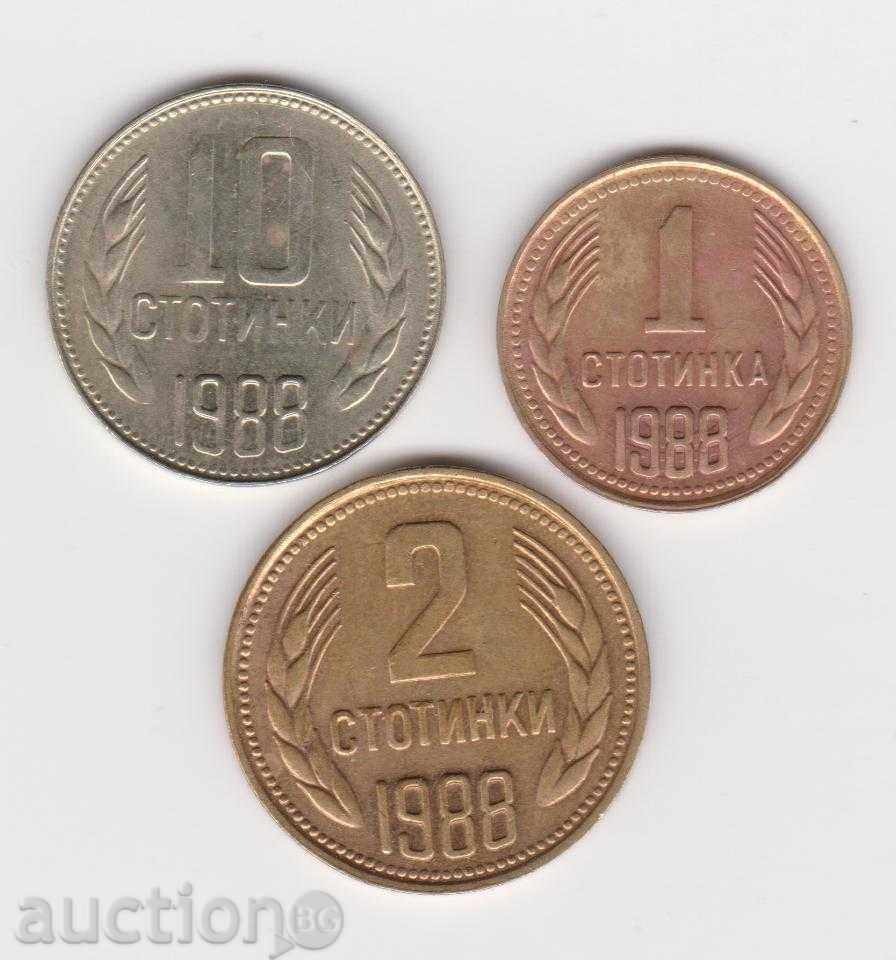 Lot 1, 2 și 10 cenți 1988