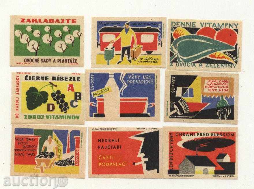 9 etichete matchbox din Cehoslovacia Lot 135