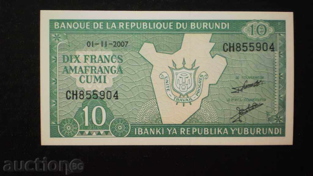 10 FRANCA 2007 UNC BURUNDI