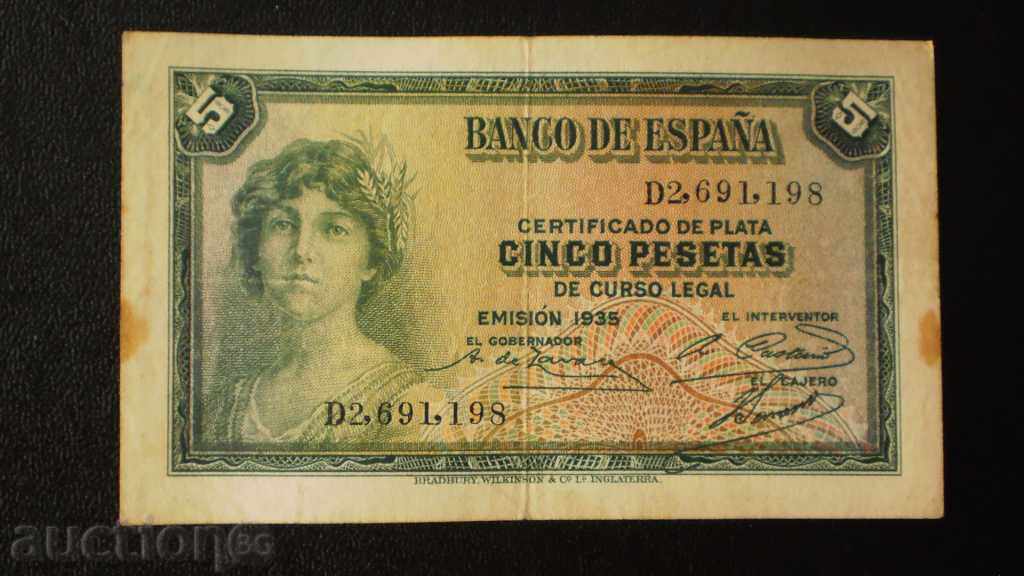 5 pesetas 1935 Spania - rar