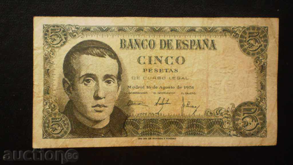 5 pesetas 1951 Spania - rar VF