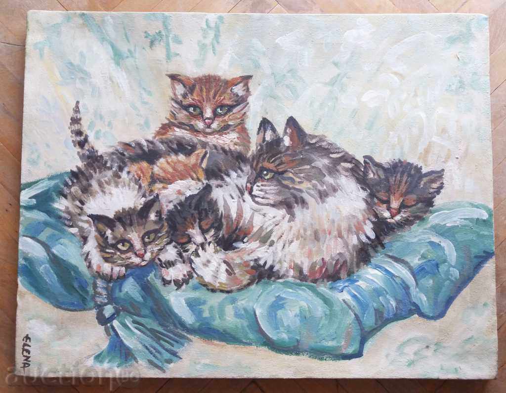 1192 Ελένη Atanassova γάτες λάδι σε καμβά υπέγραψε R.50 / 65 εκατοστά