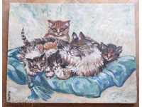 1192 Elena Atanasova Cats oil canvas signed P.50 / 65cm