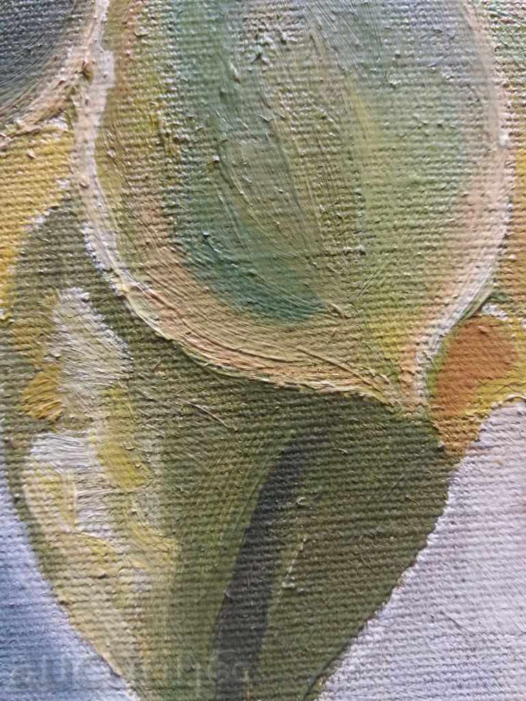 1197 Angel Angelov Flowers oil canvas signed P.35 / 36cm with price 30.00 BGN | € 15.34