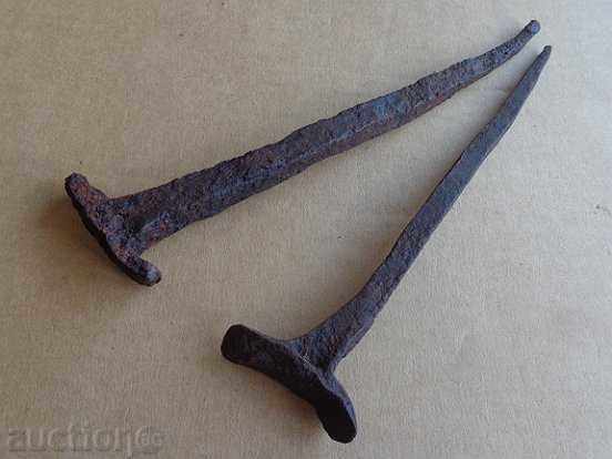 2 huge old forged nails, wrought iron, spit, nail with price 41.00 BGN | € 20.96 2 huge old forged nails, wrought iron, spit, nail with price 41.00 BGN | € 20.96