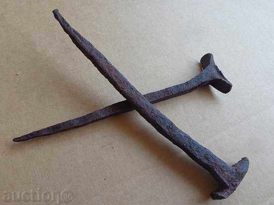 2 huge old forged nails, wrought iron, spit, nail - 5 2 huge old forged nails, wrought iron, spit, nail - 5