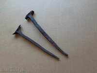 2 huge old forged nails, wrought iron, spit, nail