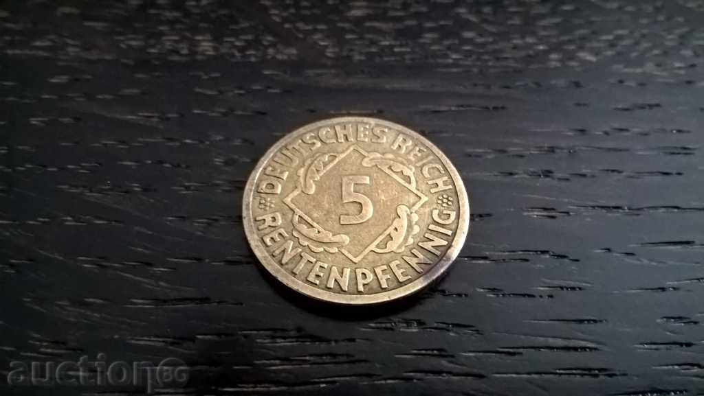 Reich monede - Germania - 5 pfenigi | 1924.; Serie A cu preț 3.25 BGN | € 1.66