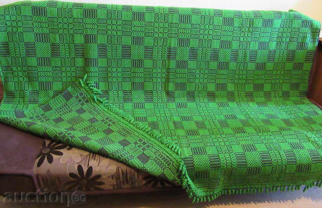 Pătură de lână verde veche pentru pat/210x150cm