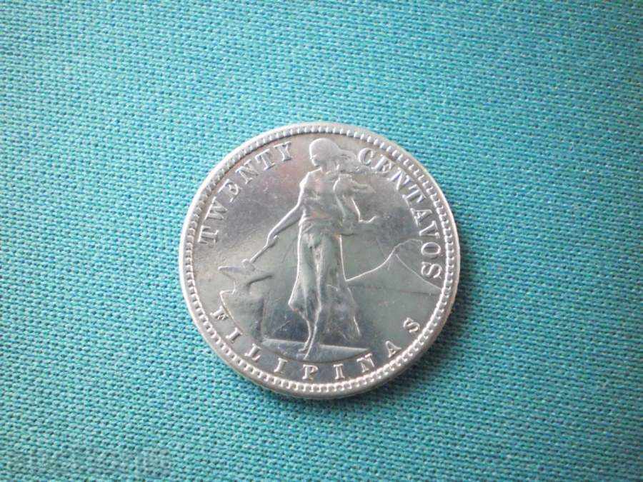 Filipine 20 cenți 1908 Filipine Argint cu preț € 7.67 | 15.00 BGN