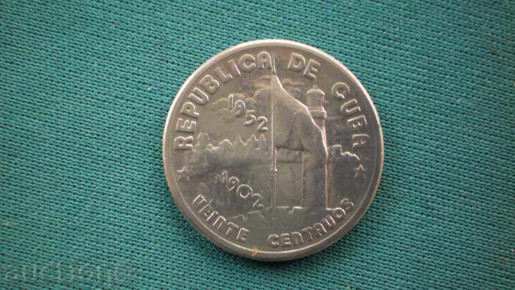 Cuba 20 CENTAR 1952 CUBA - SILVER ROW