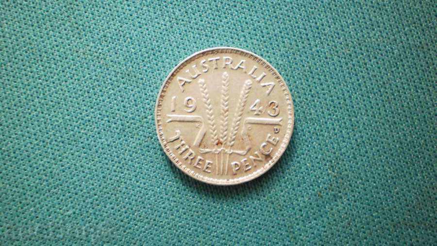 Silver Coin Great Britain 3 Pence 1943 Australia