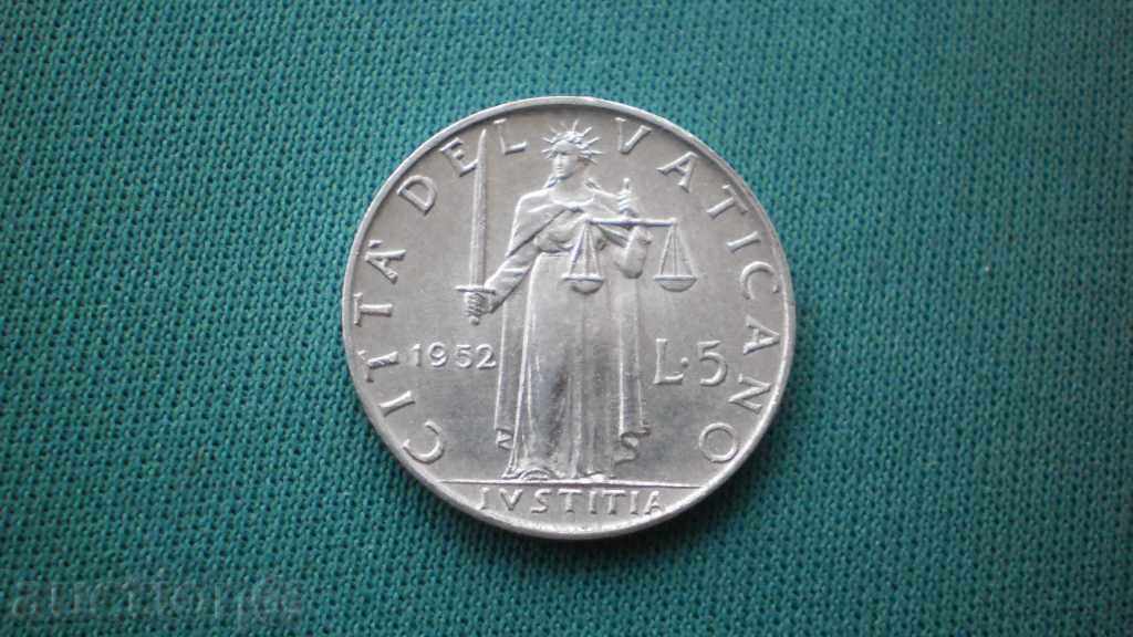 VATICANO 5 LIRI 1952 VATICAN - UNC