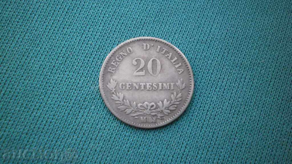 ITALY 20 CENTESIMI 1863 - ITALY-SILVER