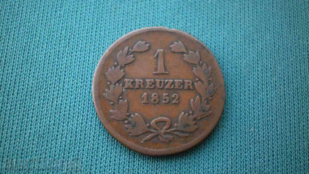 Germany! R! 1 kreuzer 1852 BADEN - GERMANY