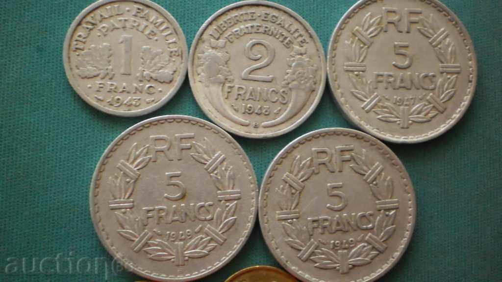 Licitație LOT-LOT - 8 buc franci 1943-1952 FRANTA Licitație LOT-LOT - 8 buc franci 1943-1952 FRANTA