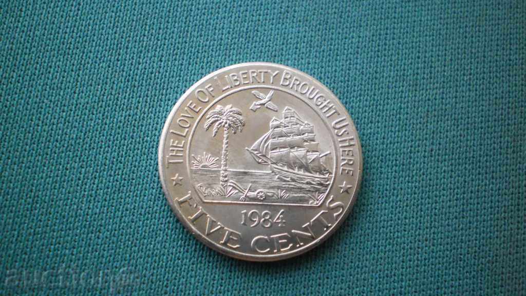 SHIPS 5 CENT 1984 LIBERIA UNC