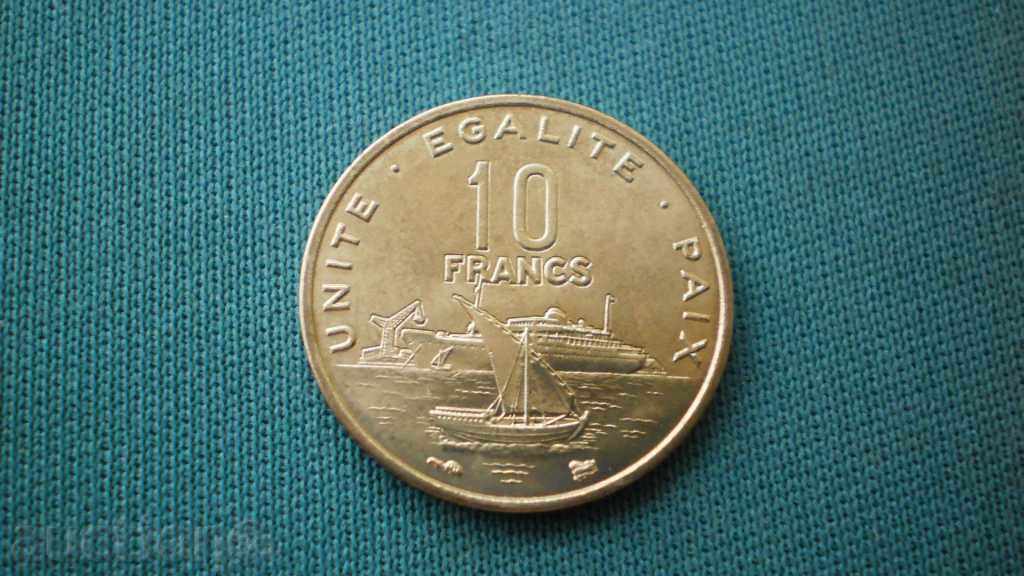 VESSELS 10 FRANCS 1999 DJIBOUTI UNC