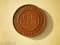 Cupru Moneta 1 penny 1934 Australia