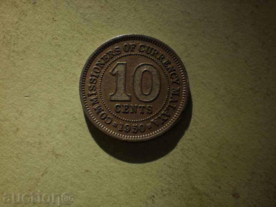 10 cenți 1950 Malaya