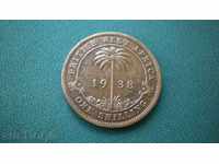 Britisch Westafrika 1Shilling 1938 BRITISH Africa de Vest