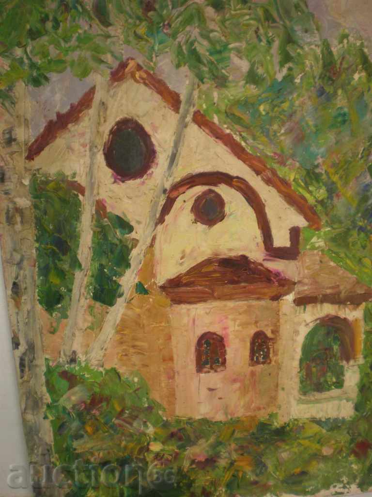 Auction  painting, oil on cardboard - B. Krastev - 79 years old.