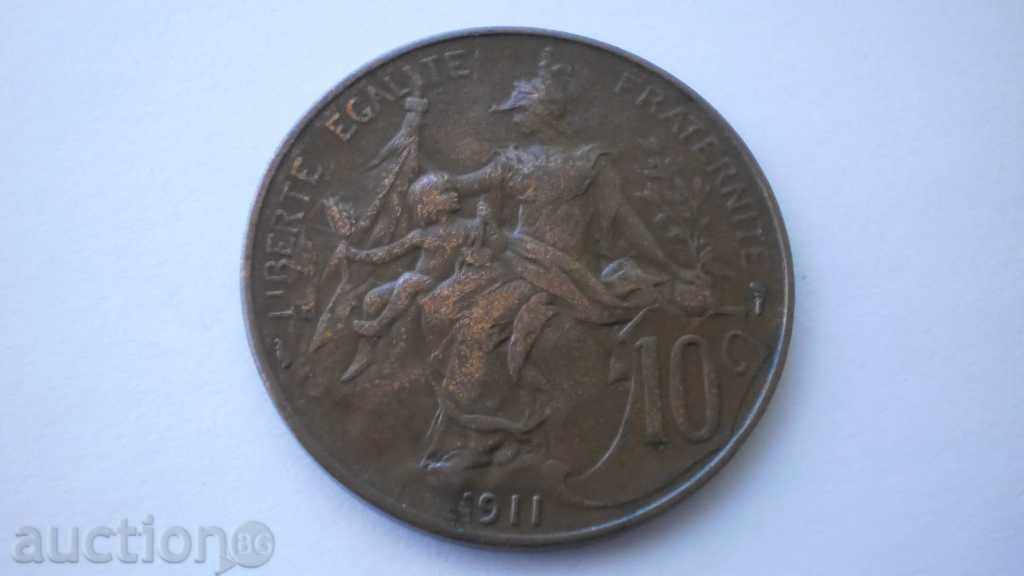 France 10 Центимe 1911 Rare Coin