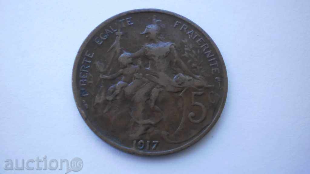 Франция 5 Центимe 1917 Рядка Монета
