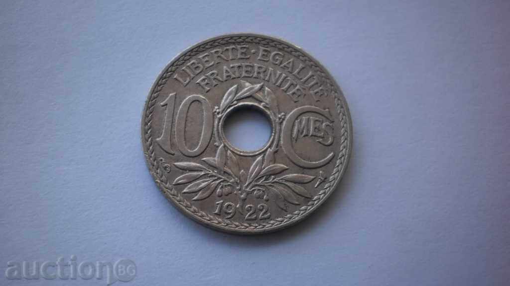 Франция 10 Центимe 1922 Рядка Монета