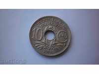 Франция 10 Центимe 1925 Рядка Монета