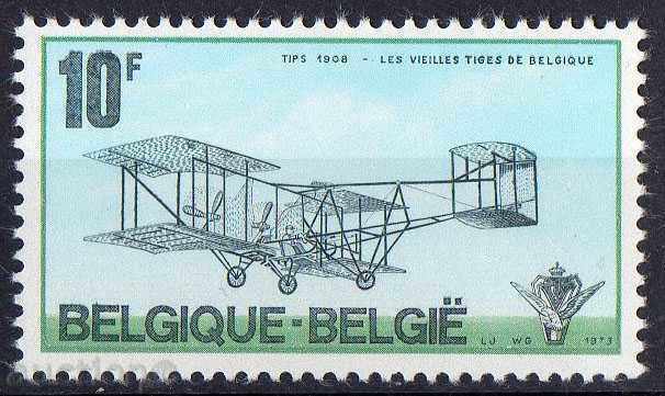 1973. Belgium. Pioneers of aviation - a biplane from 1908