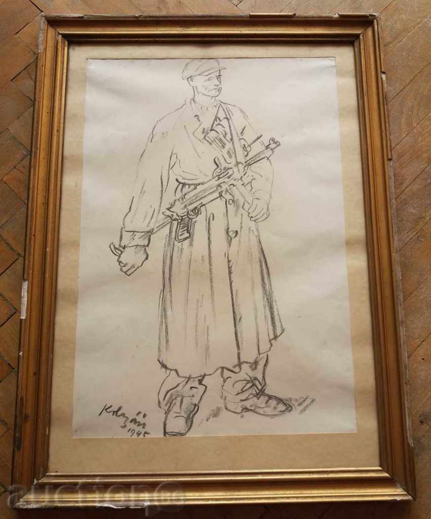 Unrecognized author Partizanin pencil signed 1945/51/38 cm