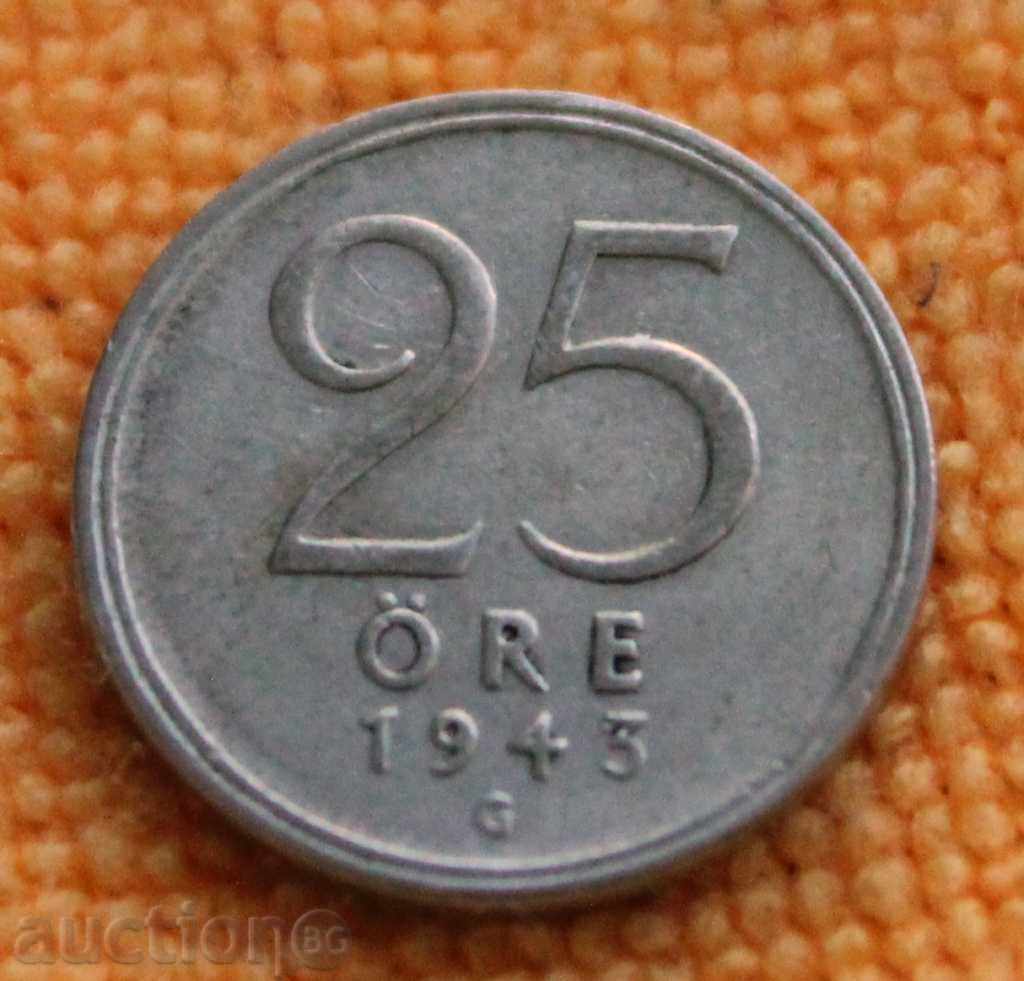 1943 G.- 25 öre, Suedia, argint
