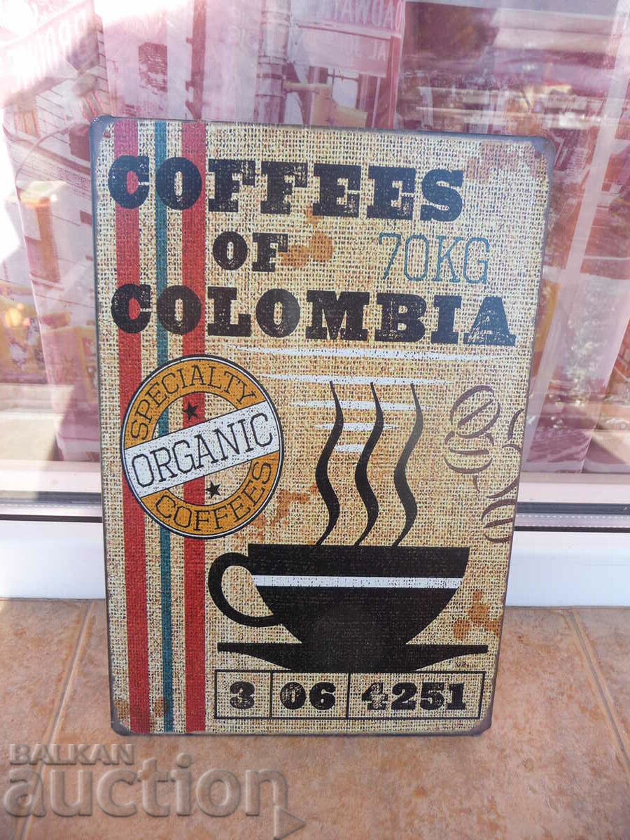 Metal plate coffee beans from Colombia special burlap cups with price 18.00 BGN | € 9.20 Metal plate coffee beans from Colombia special burlap cups with price 18.00 BGN | € 9.20