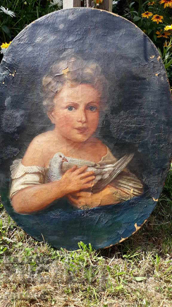CHILD WITH A PIGEON - OLD PICTURE with price 4491.00 BGN | € 2296.21