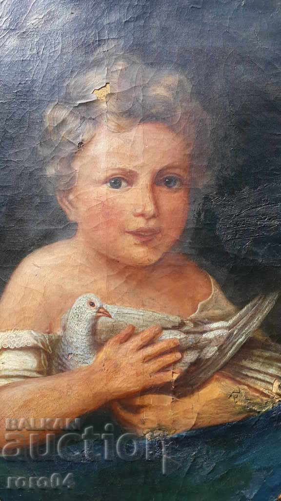Auction  CHILD WITH A PIGEON - OLD PICTURE