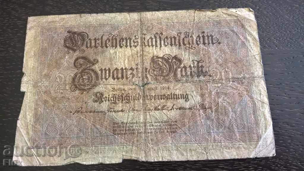 Reich banknote - Germany - 20 marks | 1914 with price 8.00 BGN | € 4.09 Reich banknote - Germany - 20 marks | 1914 with price 8.00 BGN | € 4.09