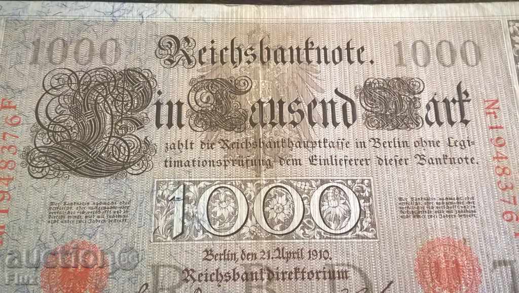 Reich banknote - Germany - 1000 marks | 1910. with price 15.00 BGN | € 7.67 Reich banknote - Germany - 1000 marks | 1910. with price 15.00 BGN | € 7.67