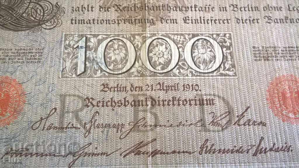 Auction Reich banknote - Germany - 1000 marks | 1910. Auction Reich banknote - Germany - 1000 marks | 1910.