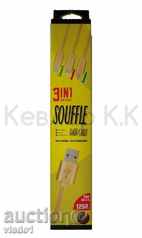 Universal Date Cable Souffle, USB / 2 microUSB / Lighting - 6 Universal Date Cable Souffle, USB / 2 microUSB / Lighting - 6