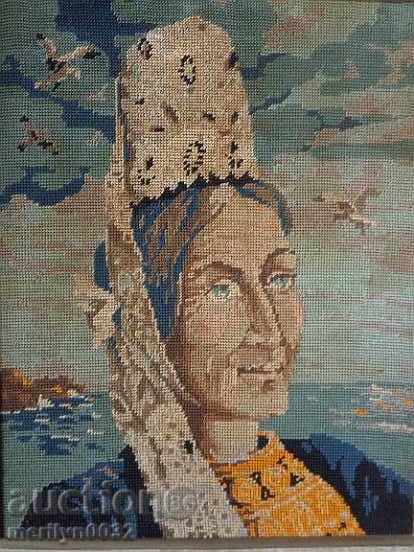 Vechi tapiserie portret broderie încadrată pictură murală cu preț 165.00 BGN | € 84.36 Vechi tapiserie portret broderie încadrată pictură murală cu preț 165.00 BGN | € 84.36