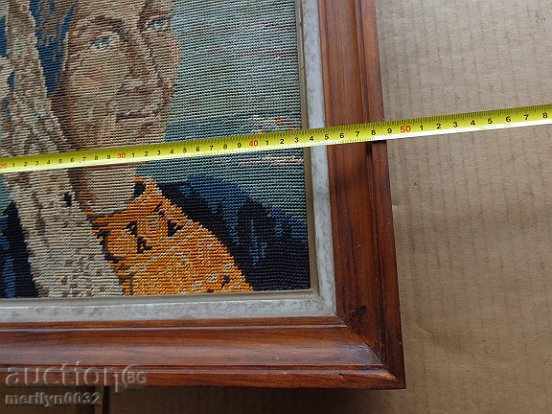 Licitație Vechi tapiserie portret broderie încadrată pictură murală Licitație Vechi tapiserie portret broderie încadrată pictură murală