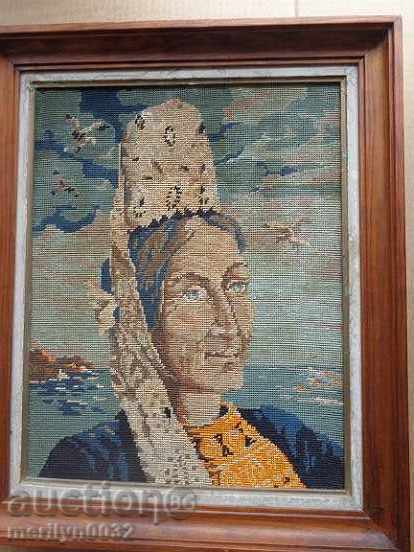 Vechi tapiserie portret broderie încadrată pictură murală - 6 Vechi tapiserie portret broderie încadrată pictură murală - 6