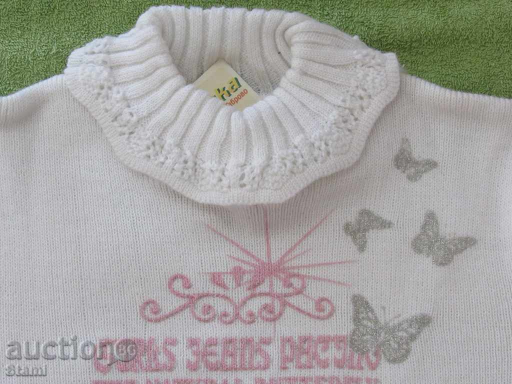 Delivery of White machine knitted blouse for girl, height 98/104, new Delivery of White machine knitted blouse for girl, height 98/104, new
