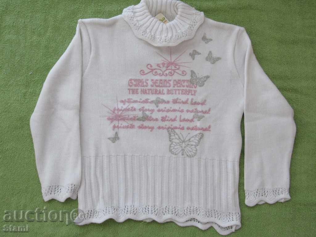 White machine knitted blouse for girl, height 110/116, new